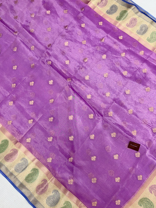Lavender Pure Banarasi Tissue Handloom Saree - Hand filled Meenakari