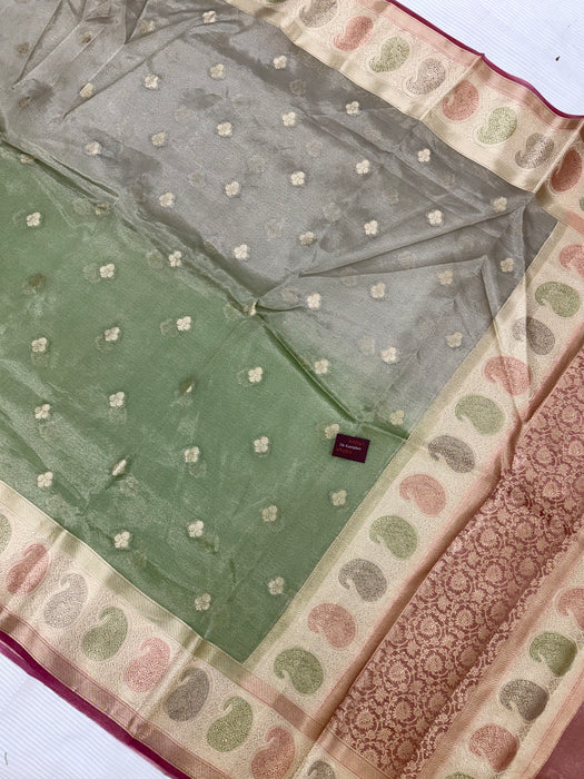 Pure Banarasi Tissue Handloom Saree - Hand filled Meenakari