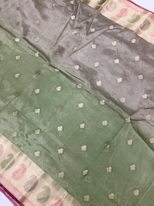 Pure Banarasi Tissue Handloom Saree - Hand filled Meenakari