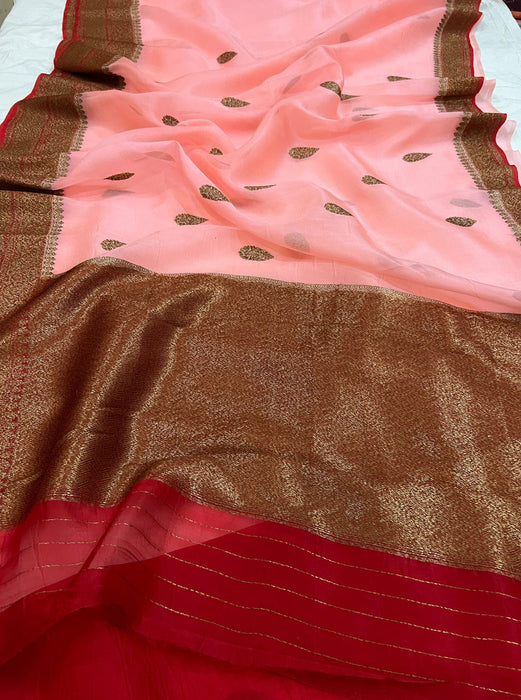 Plum Pure Kora Banarasi Handloom Saree