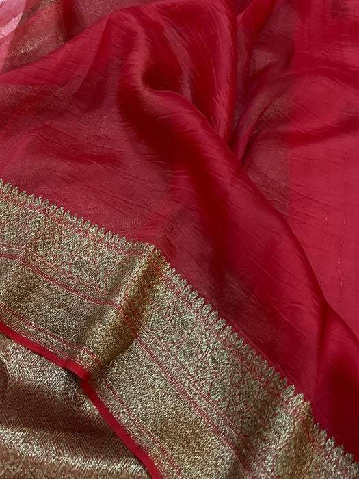 Plum Pure Kora Banarasi Handloom Saree