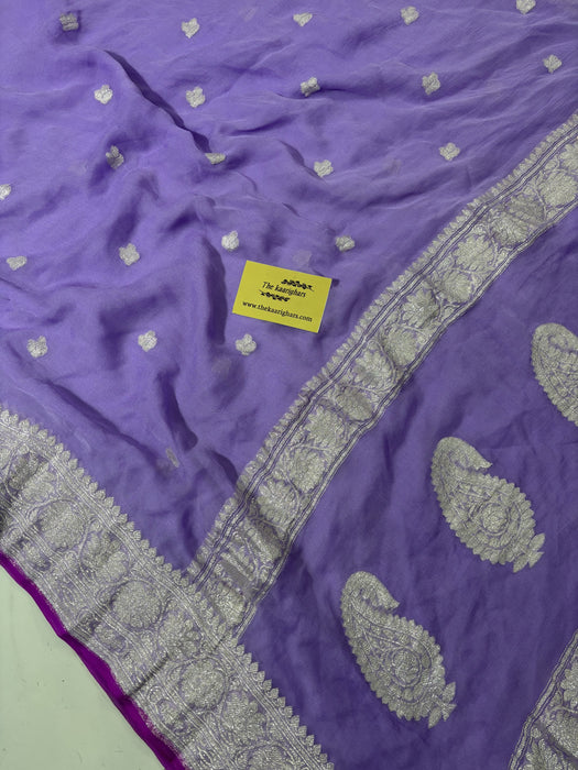 Dirty Lavender Pure Kadhwa Chiffon Georgette Banarasi Saree - Silver Zari