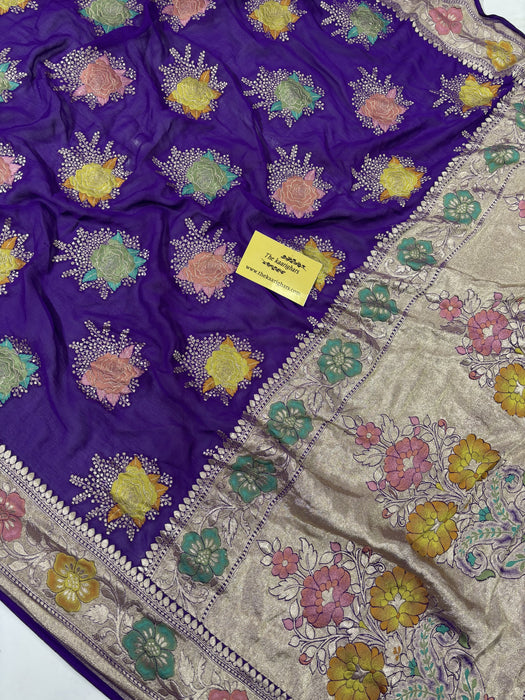 Purple Khaddi Georgette Banarasi Handloom Saree - Meenakari