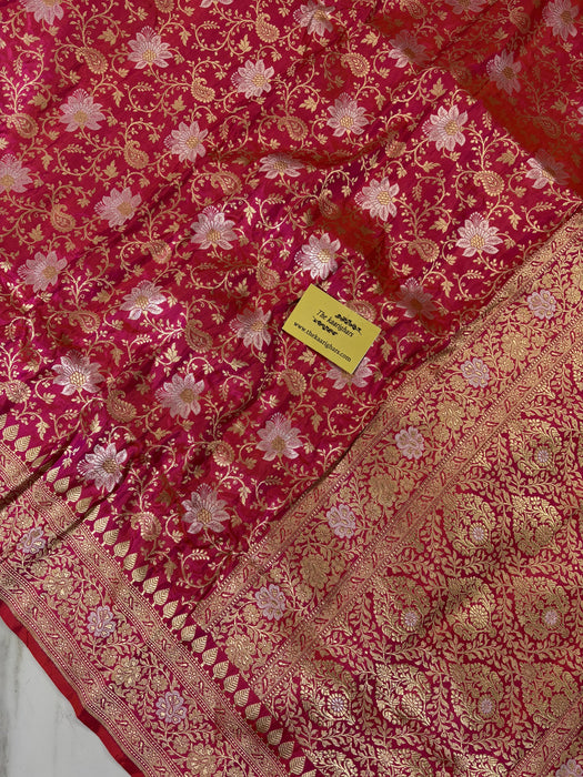 Dual Shade Rani Pure Katan Banarasi Handloom Saree - Roopa Meenakari Jaal Work
