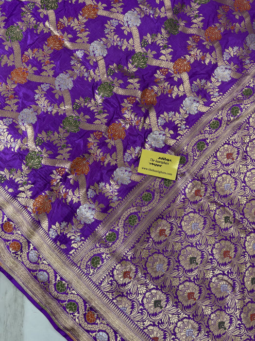 Italian Purple Pure Katan Banarasi Handloom Saree - Roopa Meenakari Jaal Work