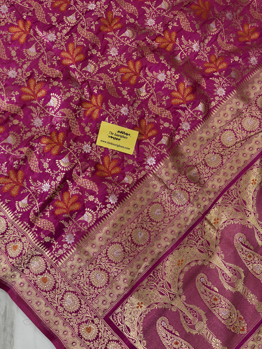 Dirty Pink Pure Katan Banarasi Handloom Saree - Roopa Meenakari Jaal Work
