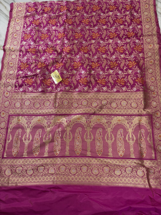 Dirty Pink Pure Katan Banarasi Handloom Saree - Roopa Meenakari Jaal Work