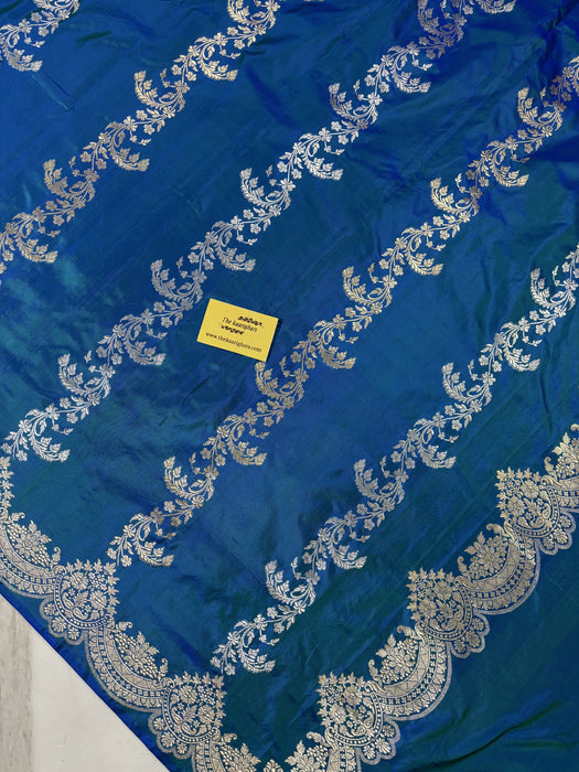 Dual Shade Blue Pure Katan Banarasi Handloom Saree - Sona Roopa Jaal Work