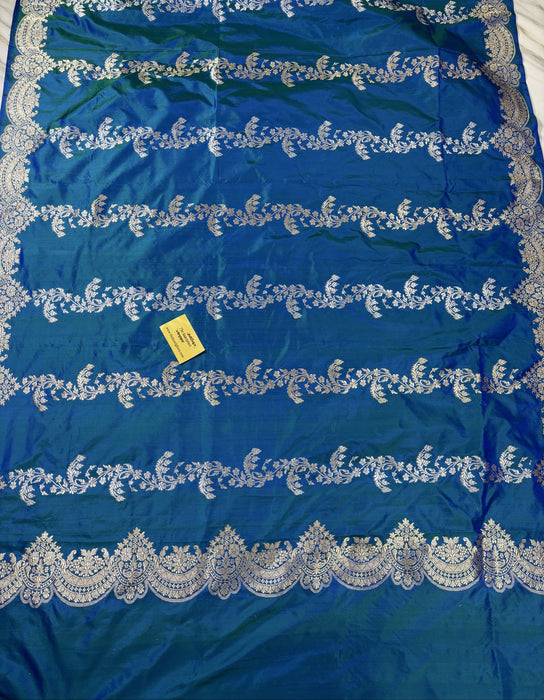Dual Shade Blue Pure Katan Banarasi Handloom Saree - Sona Roopa Jaal Work