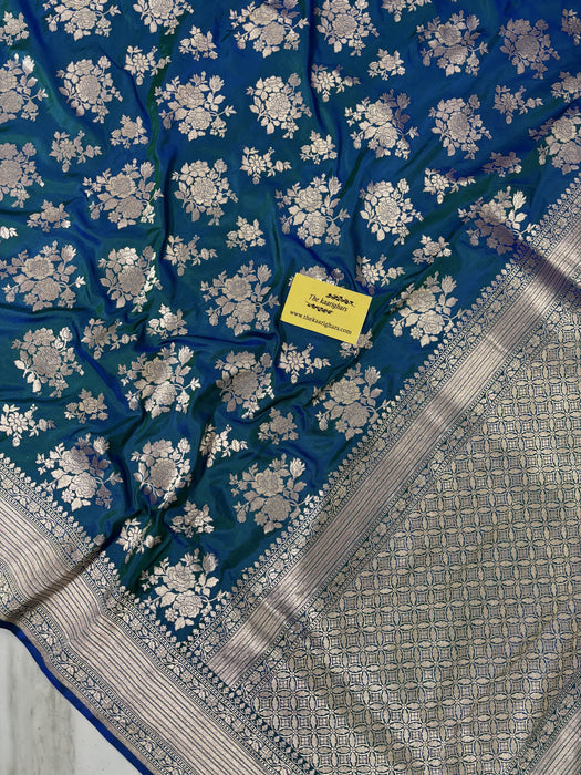 German Blue Pure Katan Silk Banarasi Handloom Saree