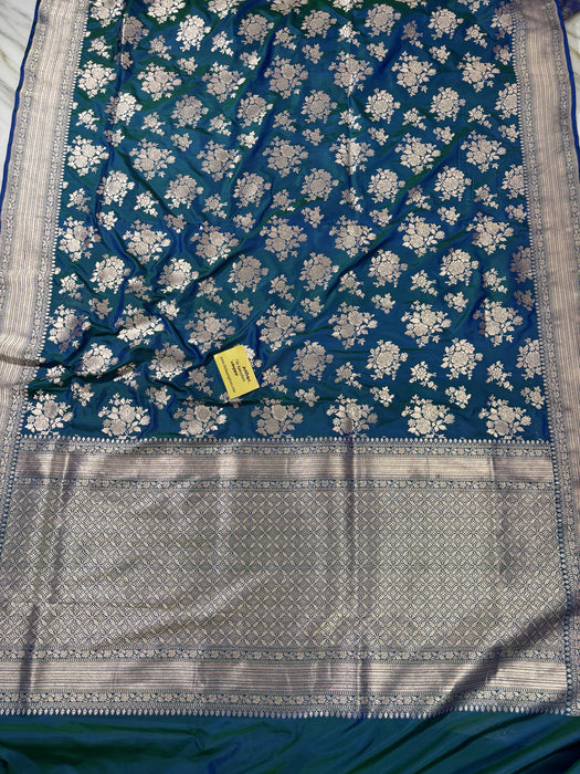 German Blue Pure Katan Silk Banarasi Handloom Saree