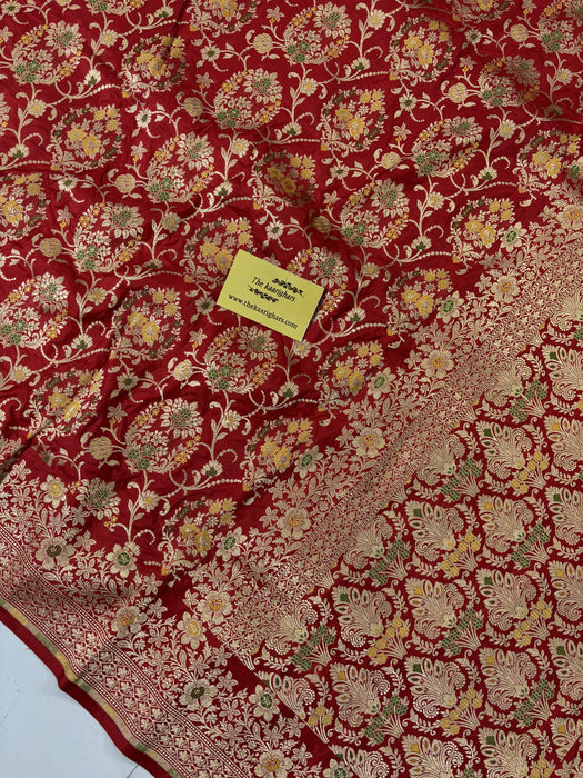 Dirty Red Pure Katan Banarasi Handloom Saree - Meenakari Jaal Work