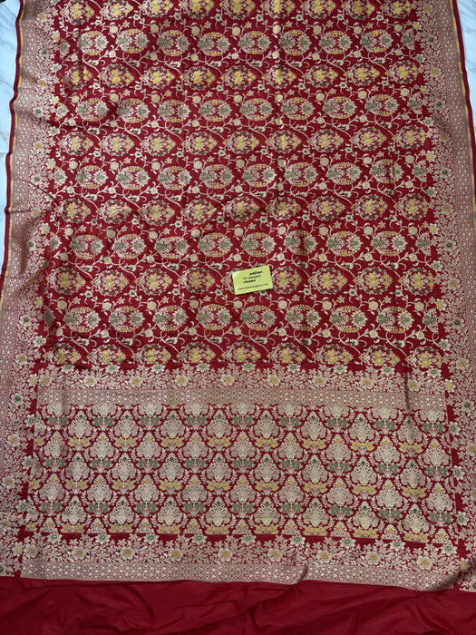 Dirty Red Pure Katan Banarasi Handloom Saree - Meenakari Jaal Work