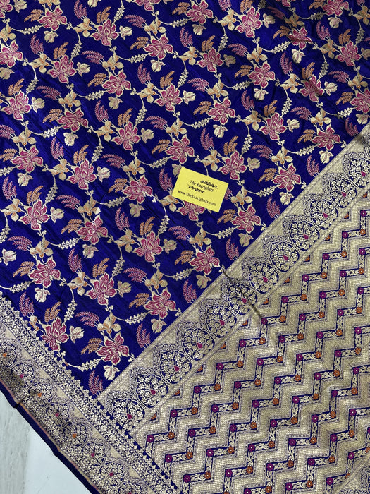 Royal Blue Pure Katan Banarasi Handloom Saree - Meenakari Jaal Work
