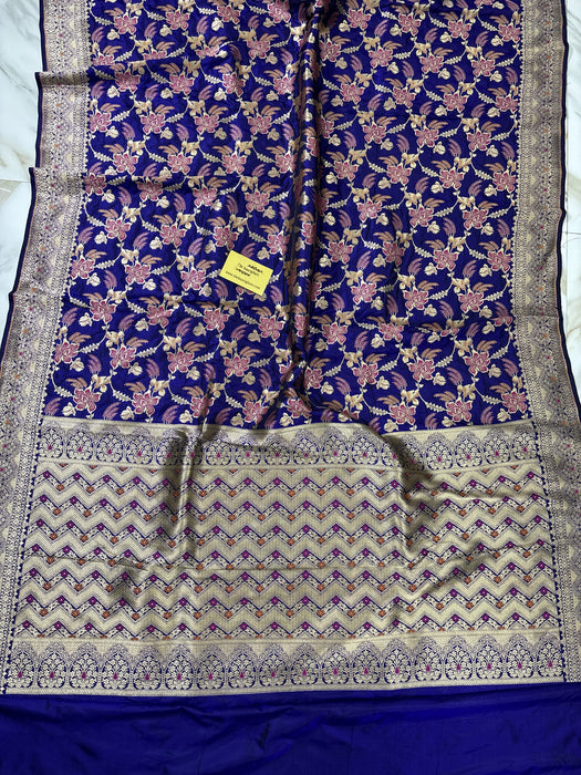 Royal Blue Pure Katan Banarasi Handloom Saree - Meenakari Jaal Work