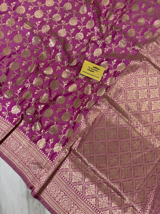Dual Shade Pink Pure Katan Silk Banarasi Handloom Saree - Sona Jaal Work