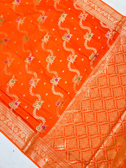 Orange Pure Silk Banarasi Handloom Saree