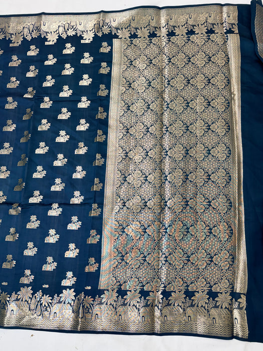 Midnight Blue Pure Silk Banarasi Handloom Saree