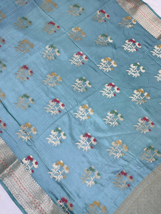 Cloudy Blue Pure Silk Banarasi Handloom Saree
