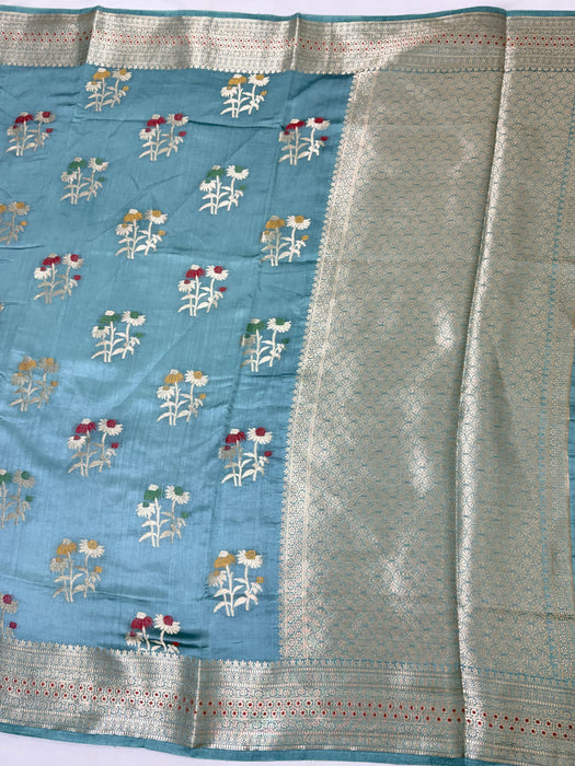 Cloudy Blue Pure Silk Banarasi Handloom Saree