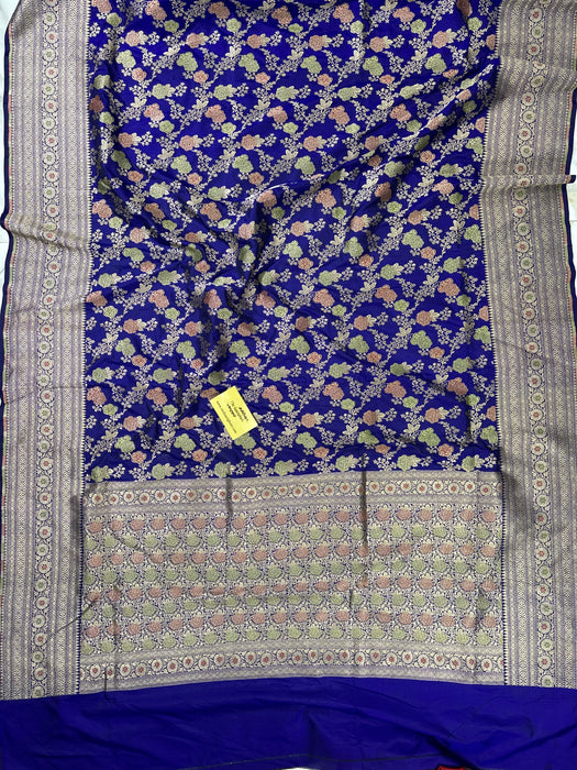 Spanish Blue Pure Katan Banarasi Handloom Saree - Meenakari Jaal Work