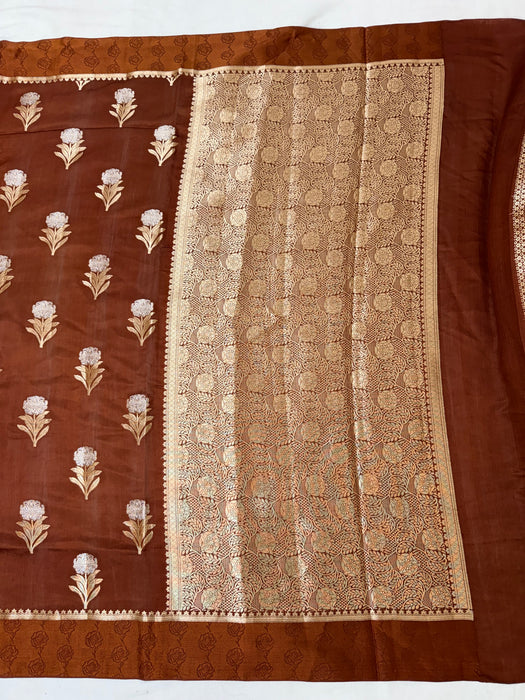 Italian Brown Pure Silk Banarasi Handloom Saree