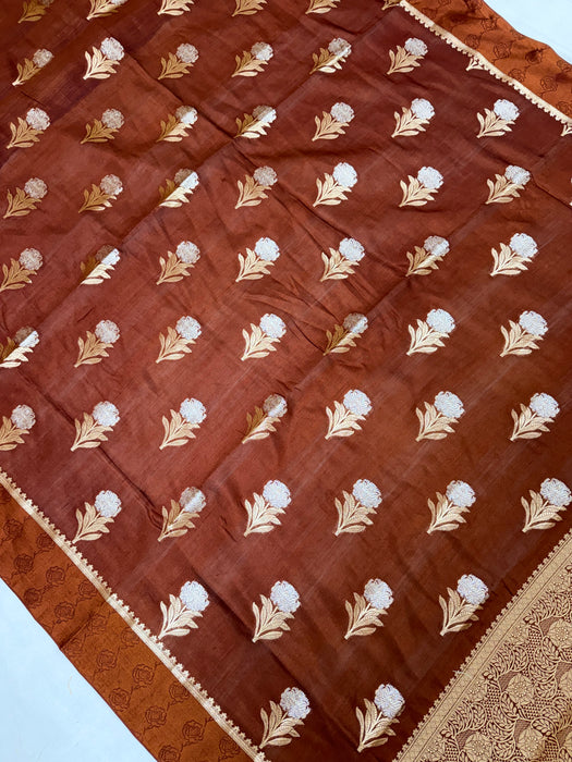 Italian Brown Pure Silk Banarasi Handloom Saree