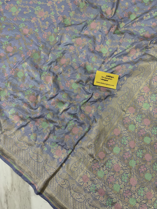 Powder Blue Pure Katan Banarasi Handloom Saree - Meenakari Jaal Work