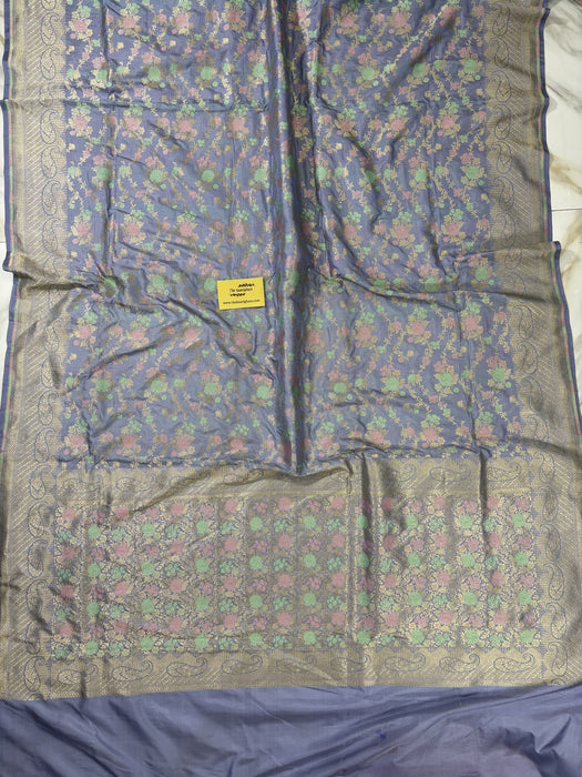 Powder Blue Pure Katan Banarasi Handloom Saree - Meenakari Jaal Work