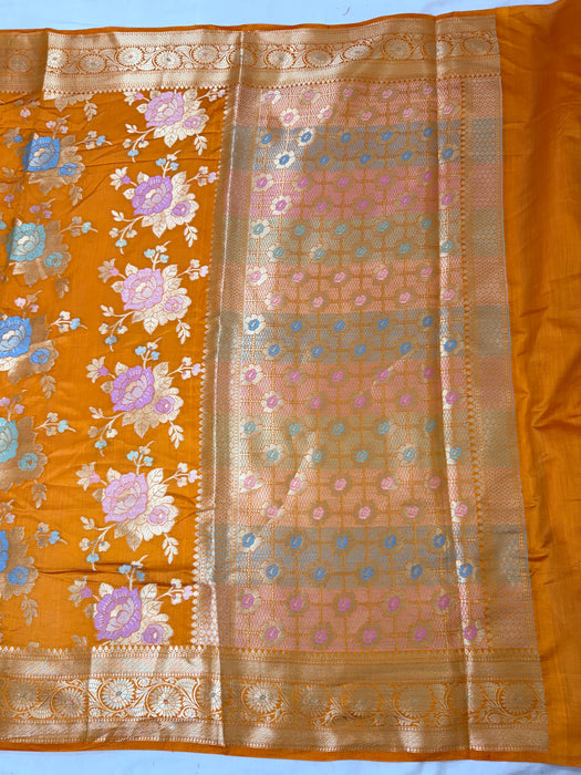 Orange Pure Silk Banarasi Handloom Saree