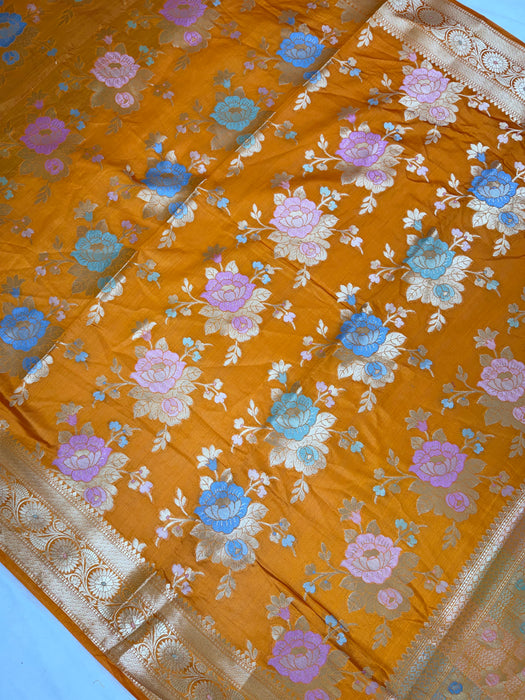 Orange Pure Silk Banarasi Handloom Saree
