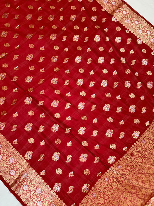 Maroonish Red Pure Silk Banarasi Handloom Saree
