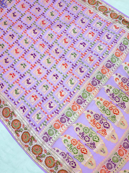 Lavender Pure Khaddi Chiffon Banarasi Saree - Meenakari Work