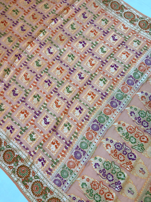 Pure Khaddi Chiffon Banarasi Saree - Meenakari Work