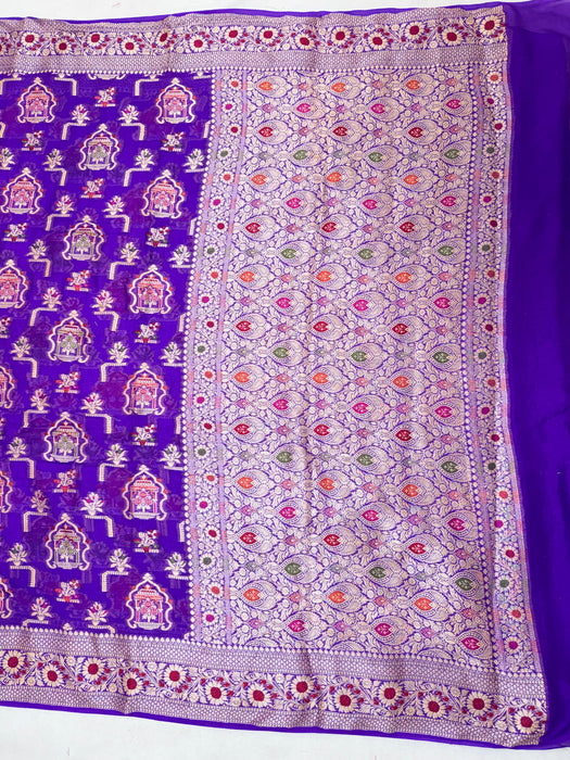 Purple Pure Khaddi Chiffon Banarasi Saree - Meenakari Work