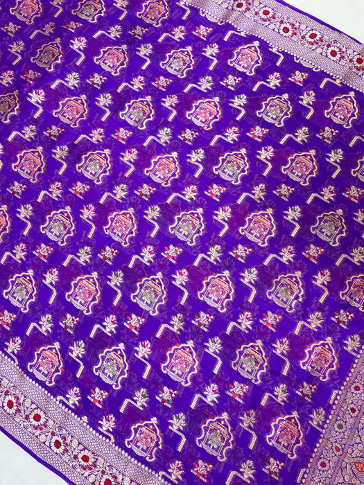 Purple Pure Khaddi Chiffon Banarasi Saree - Meenakari Work