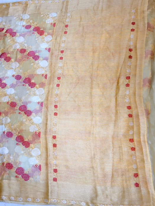 Rangkat Pure Khaddi Chiffon Banarasi Saree - Meenakari Work