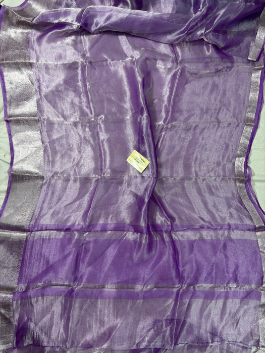 Lavender Pure Banarasi Tissue Handloom Saree - Reshmi Zari