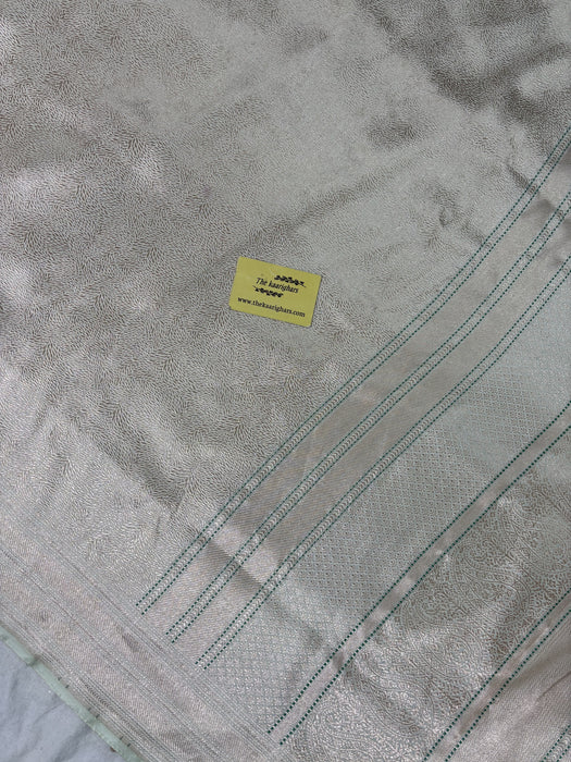 Metallic Silver Pure Katan Silk Banarasi Handloom Saree - Tanchui Brocade