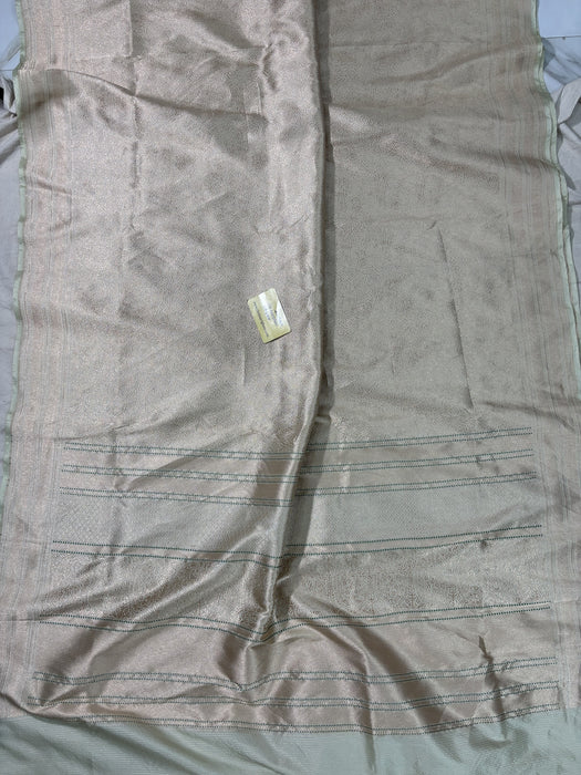 Metallic Silver Pure Katan Silk Banarasi Handloom Saree - Tanchui Brocade