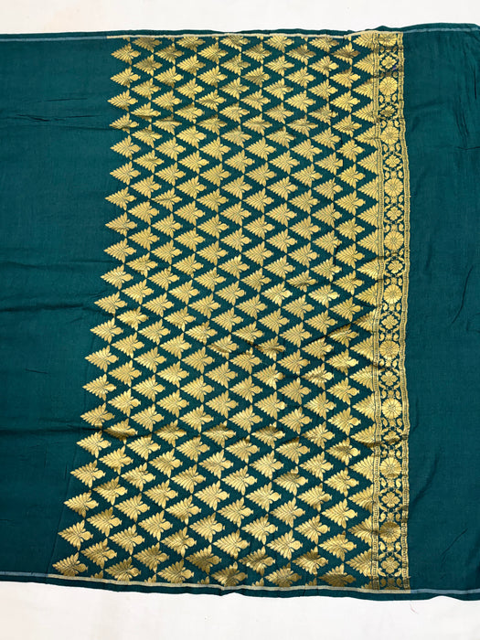 Bottle Green Pure Moonga Banarasi Handloom Saree - Designer Saree