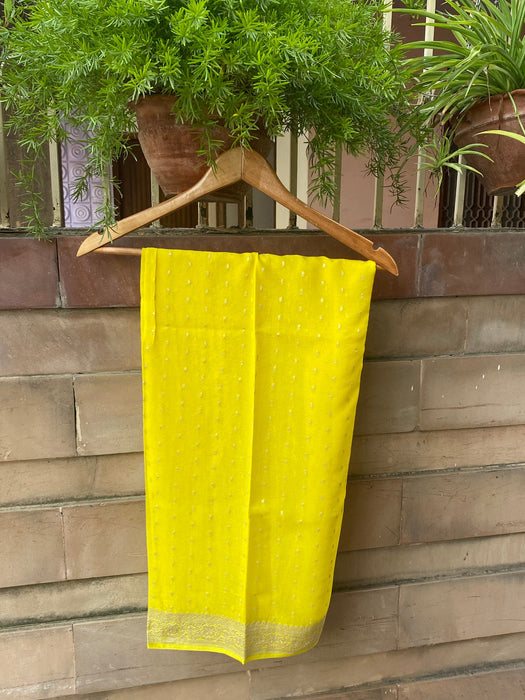 Lemon Pure Chiffon Banarasi Handloom Dupatta - Silver Zari