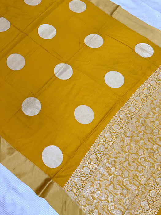 Mustard Pure Moonga Banarasi Handloom Saree - Designer Saree