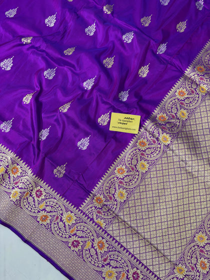 Purple Pure Katan Banarasi Handloom Saree - Paithani Sona Roopa Meenakari