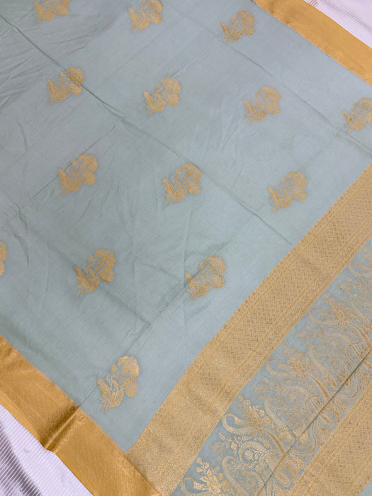 Cloudy Blue Pure Moonga Banarasi Handloom Saree - Designer Saree