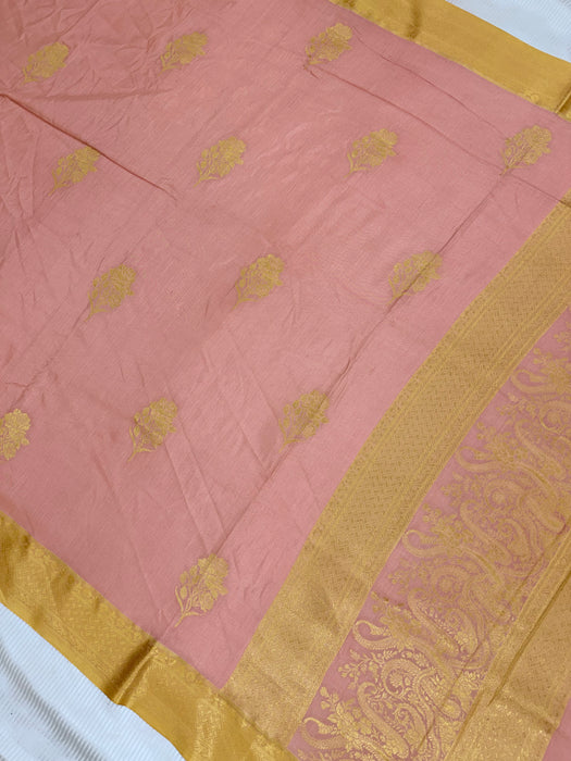 Rust Peach Pure Moonga Banarasi Handloom Saree - Designer Saree