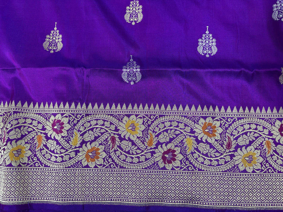 Purple Pure Katan Banarasi Handloom Saree - Paithani Sona Roopa Meenakari