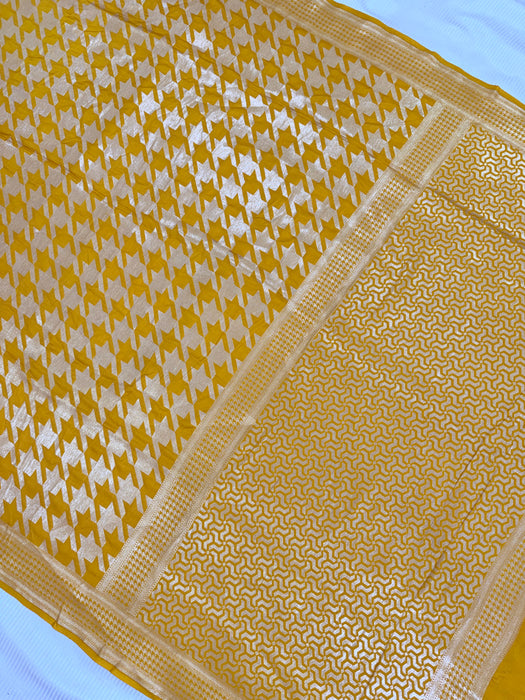 Gold Pure Mashru Banarasi Handloom Saree - Designer Saree
