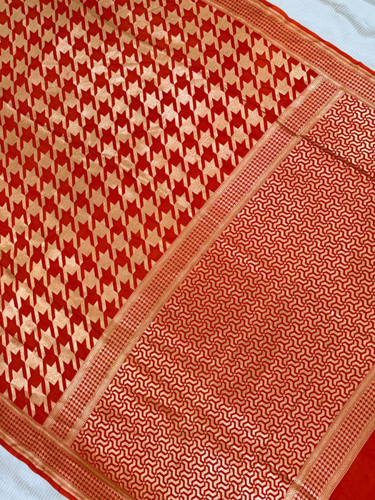 Orange Pure Moonga Banarasi Handloom Saree - Designer Saree