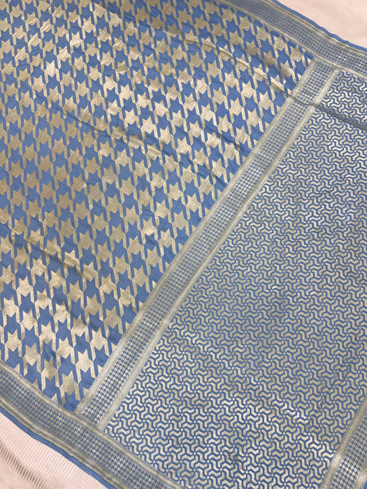 Spanish Blue Pure Mashru Banarasi Handloom Saree - Designer Saree
